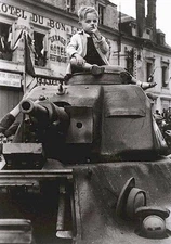 WWII B&W Photo French Child on Tank  World War Two WW2 World War Two France 1270
