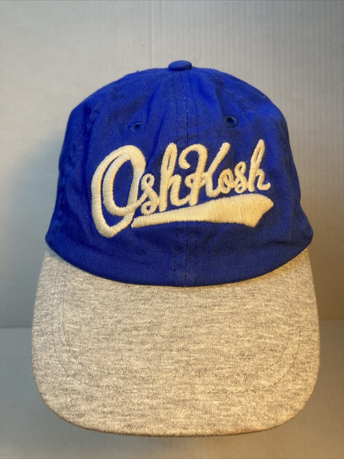 Osh Kosh Bgosh Gray Blue Red Hat Cap Baseball Size 8-up Strap Back