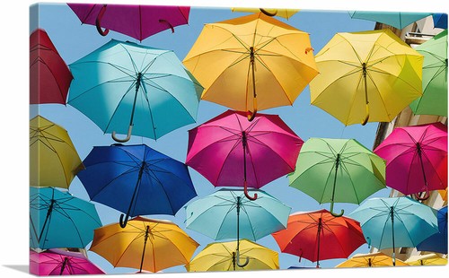 ARTCANVAS Colorful Umbrellas Sky Home Decor Canvas Art Print - Foto 1 di 15