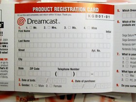 Play to Win Registration Card for Sega Dreamcast - Complete your Game!