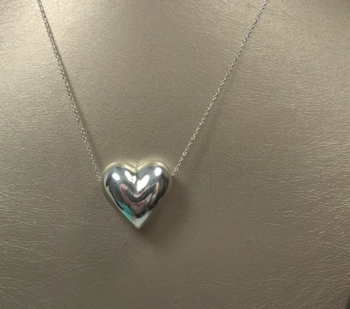 Tiffany & Co Silver Puffed Heart Pendant Charm Necklace Vintage 16" - Picture 6 of 6