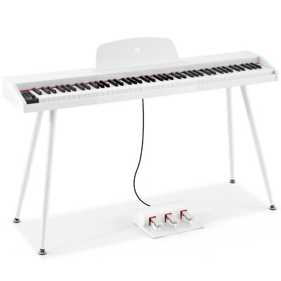 Black/White/Brown 88 Keys Semi Weighted Digital Piano Keyboard 3-Pedal USB/MIDI