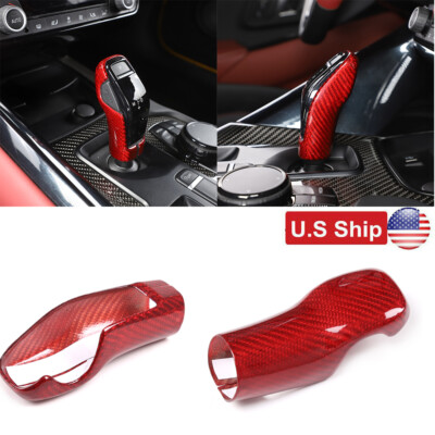 Red Carbon fiber Gear Shift Knob Handle Trim Cover For To*yota Su-pra A90 19-21