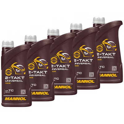 5x 1 Liter Motorenöl 2-Takt Universal Motoröl MANNOL API TC Motorrad Roller