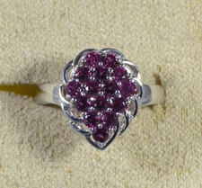 PURPLE GARNET RHODOLITE GARNET CLUSTER- RING SIZE 6 - PLATINUM/STERLING SILVER