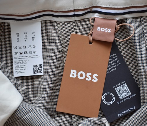 BOSS HUGO BOSS NWT $298 TENIVER VIRGIN WOOL BEIGE HOUNDSTOOTH DRESS PANTS. SZ 6 - Picture 14 of 17