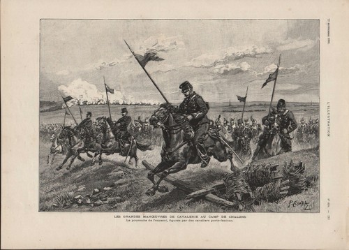 Die Verfolgung des Feindes - Kavallerie Camp de Chalons - - Pressestich 1888 - Bild 2 von 2