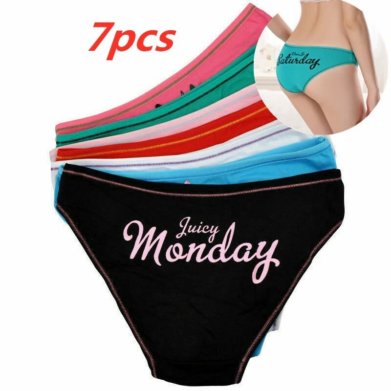 7pcs Ladies Knickers Cotton Printed Panties Week Days Briefs Women