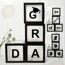 Graduation Decorations Party Supplies 4 Pcs Black Boxes GRAD 2024 (NO BALLOONS)