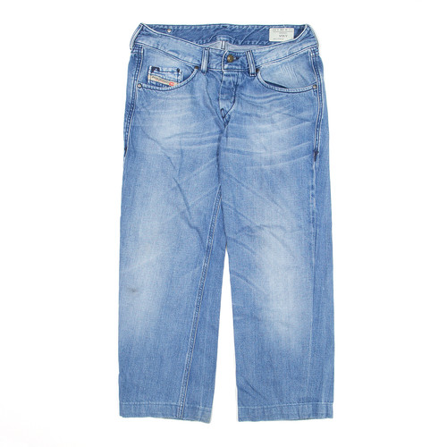 DIESEL Damen Vixy Cropped Jeans Blau Denim Relaxed Straight Stone Wash W28 L25