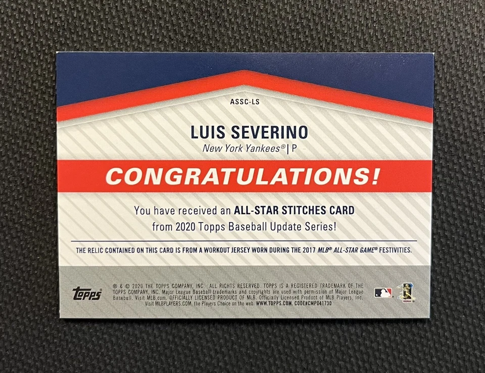 2020 Update All Star Stitches Relic Luis Severino #ASSC-LS New York Yankees - Image 2 of 2