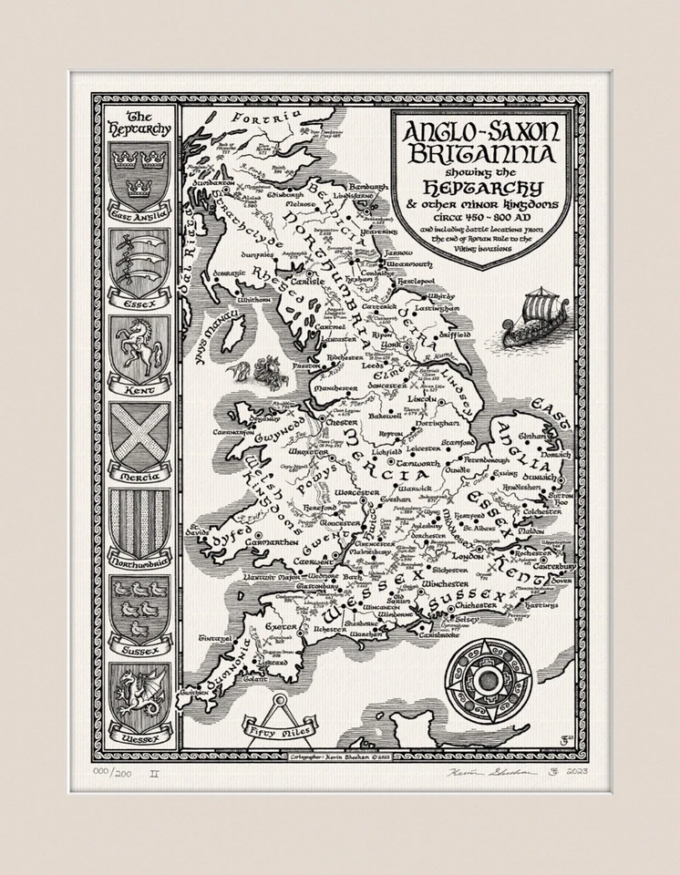 Map of Anglo-Saxon Britain [with mount] - Fine Art by Manuscript Maps - Image 4 of 4