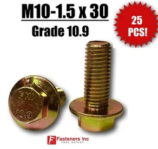 (QTY 25) M10-1.5 x 30 MM Metric Hex Flange Bolts Grade 10.9 Screws Zinc Yellow