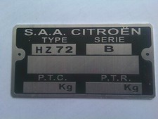 Schild Typenschild Citroen HY HZ 72  S94