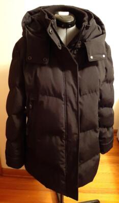 New Black Vince Camuto Women's Hooded Faux-Leather-Trim Down