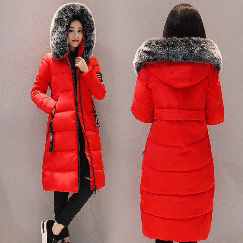 Womens Ladies Long Winter Coat Padded Quilted Puffa Jacket Fur Hooded