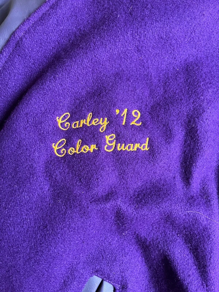 Vintage Neff Made In USA Varsity Leather & Wool Purple Letterman Bomber Jacket L - Image 3 of 4