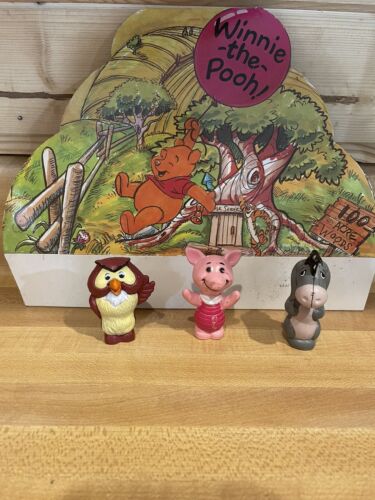 Vintage Winnie the Pooh Cardboard Cake Topper -3 Figurines- Owl, Eeyore, Piglet - Picture 1 of 9