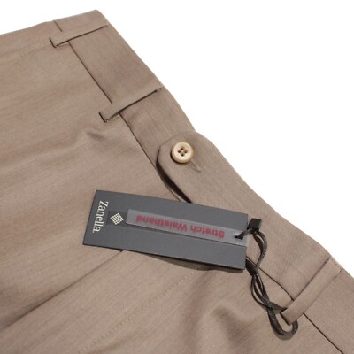 Zanella NWT Dress Pants Size 32 US Todd In Light Brown 100% Wool