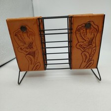 Hand Tooled Western Leather Napkin Letter Bills Holder Floral Vintage Read