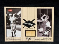 BABE RUTH JIMMY FOXX 2001 FLEER GREATS DUELING DUOS GAME USED BAT CARD # 10/15