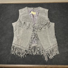 Scully Leather Fringe Vest Womens XL Gray Suede Western Studded Tie Front L26