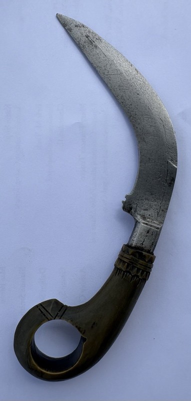 Antique Karambit. Authentic Malaysian or Indonesian Origins. Carved Horn Handle