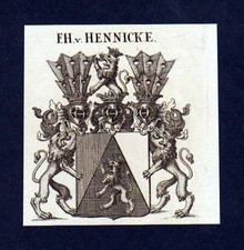 1780 - Freiherren von Hennicke Kupferstich Wappen coat of arms Heraldik