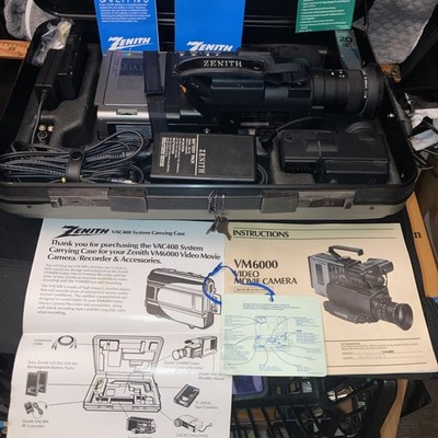 Zenith VM6000 Video Movie Camera w/ Case Manuel Power Cords & Batteries Untested