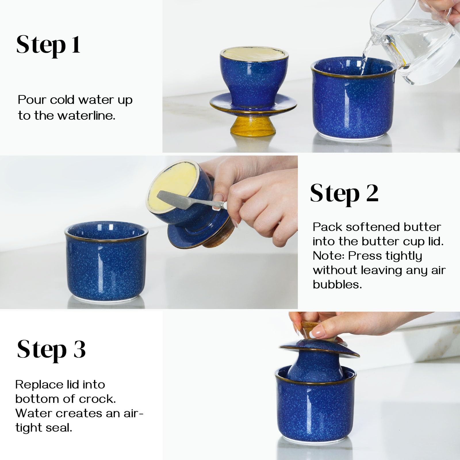 French Butter Crock, Ceramic Dish With Lid for Countertop and Fridge, Keeper ...