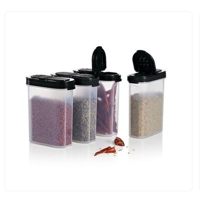 Tupperware NEW Spice Shakers Containers Large Set of 4 Modular Mates Clear Black