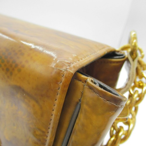 Vintage Patent Leather Purse Robert Bestien Bestcraft Marbled Mustard Gold Chain - Picture 7 of 17