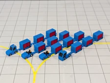 TUG & DOLLY BAGGAGE TRAILERS (4x Southwest Blue) Airport GSE Vehicle 1:200 Scale