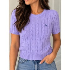 Polo Ralph Lauren Cable Knit Sweater M Lavender 100 Cotton Preppy Quiet Luxury