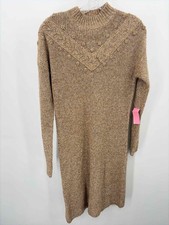 Pre-Owned Loft Tan Size Medium P Knit Knee Length Long Sleeve Dress