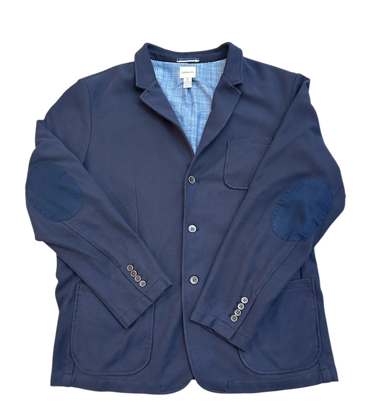 GH Bass Casual Blazer Jacket Men’s Size XL Cotton Blend Navy Elbow Patches