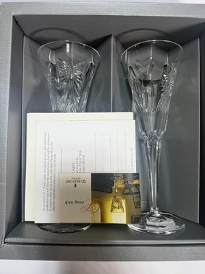 SIGNED MICHAEL SAMMON WATERFORD CRYSTAL MILLENNIUM HAPPINESS FLUTES - ONE CHIP