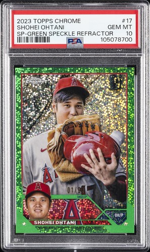 2023 TOPPS CHROME SP-GREEN SPECKLE REFRACTOR #17 SHOHEI OHTANI 1/99 PSA 10