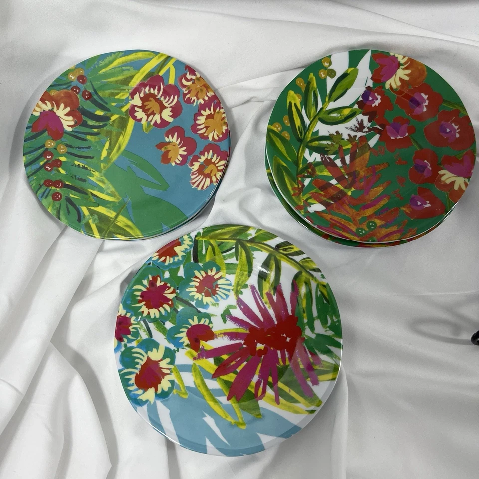 Juego de 6 platos de ensalada de melamina tropical floral Isaac Mizrahi New York (2 cada uno) Foto 3 de 4