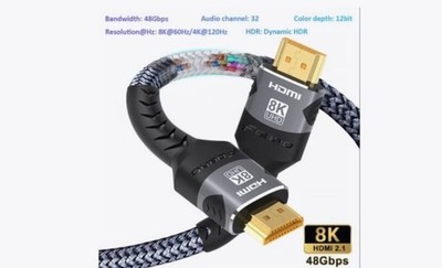 8K HDMI Cable 2.1 48Gbps High Speed HDMI Braided Cord-4K@120Hz 8K@60Hz, 3M