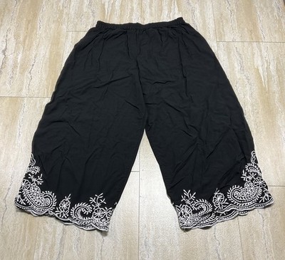Reds Threads Womens Size L Black Wide Leg Cropped Pants White Trim Accent 