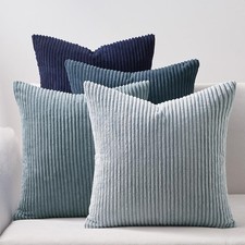 Topfinel Blue Corduroy Cushion Covers 40cm x 40cm Set of 4 Boho Decorative Pillo