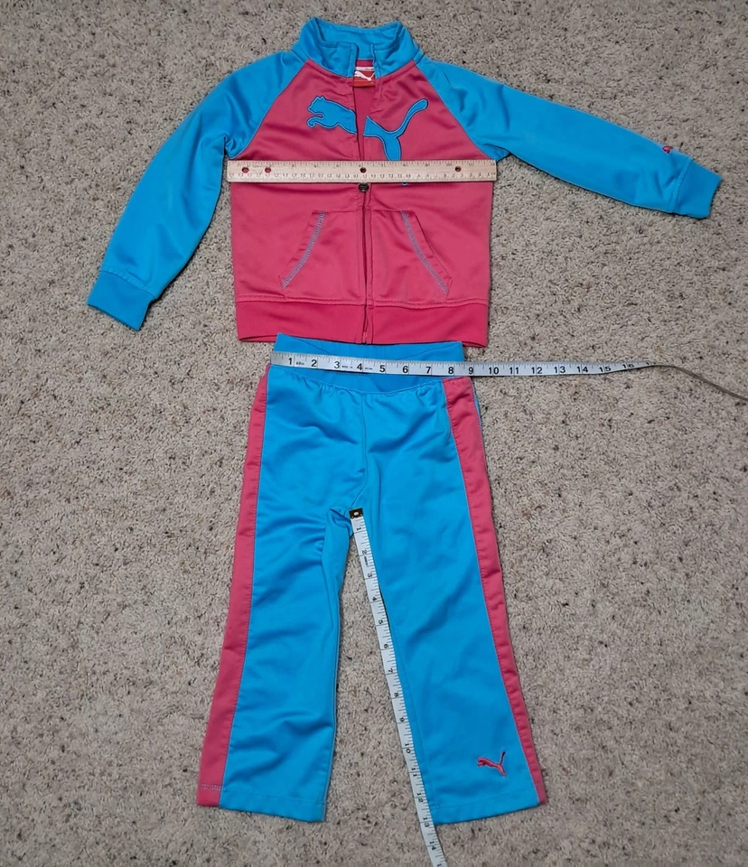 彪马田径套装套装女孩 2T Aqua & Pink 夹克/裤子套装 — 第 4/4 张图片
