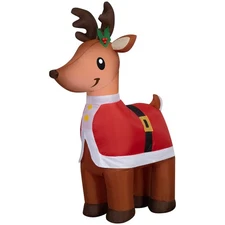 4 ft Reindeer in Santa Suit  Airblown Yard Inflatable, Multicolor, by Holiday Ti