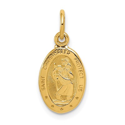 14k Yellow Gold Polished Small Saint Christopher Medal Oval Charm Pendant
