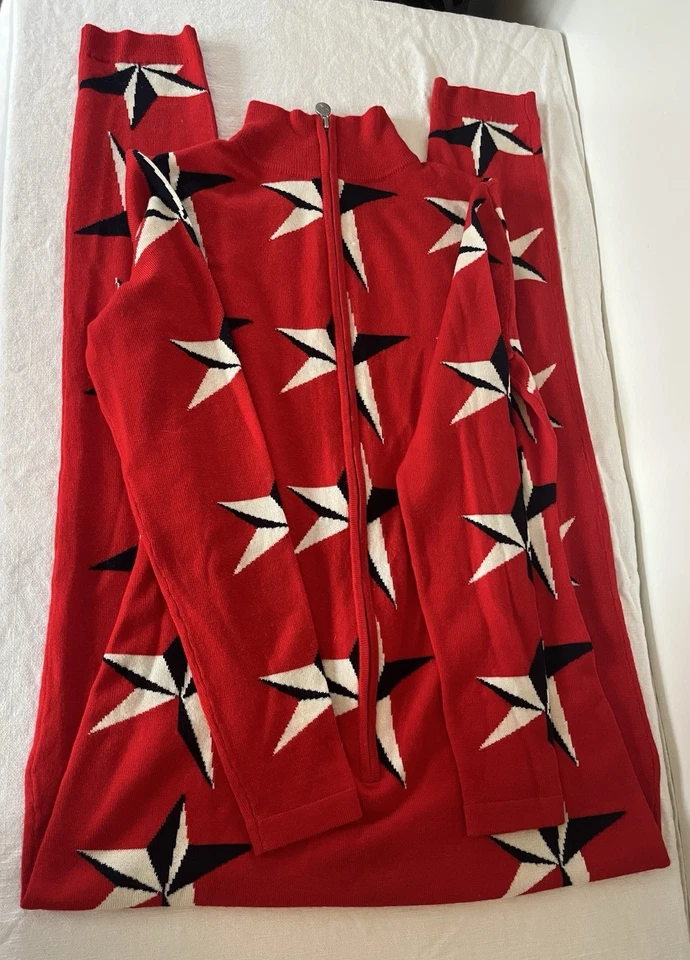 Mono Perfect Moment para mujer rojo con azul pequeño de una pieza 100 % lana merino estrellas Foto 3 de 4