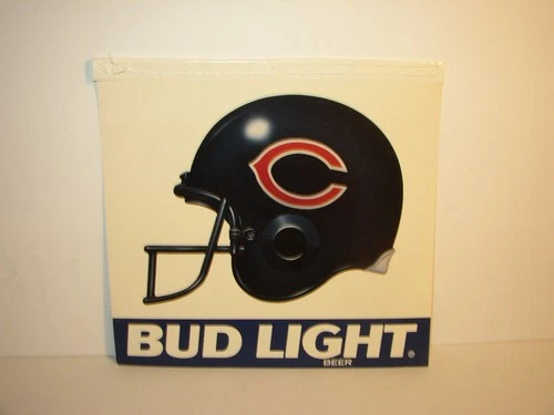Vtg Chicago Bears NFL Football Team/Budweiser Beer Helmet Sign/Pennant 10" x9.5"