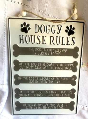 8x12 Tin Sign House dog rules funny vintage metal Poster Wall Door Plaque