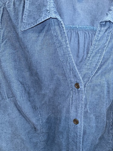 Vintage St Johns Bay Corduroy Button Up Shirt Blue Women’s Large V-Neck - Picture 2 of 4