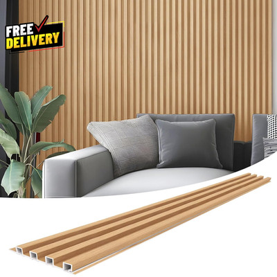 8 Pack WPC Acoustic Slat Wall Panels 96x6 Oak Modern Interior Decor